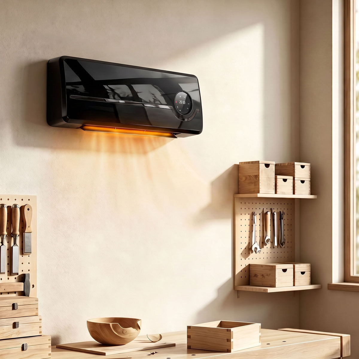 Chauffage mural en céramique 1000/2000W, radiateur électrique, ventilateur, thermostat, minuterie, 50x18,6x12,9cm, noir-9