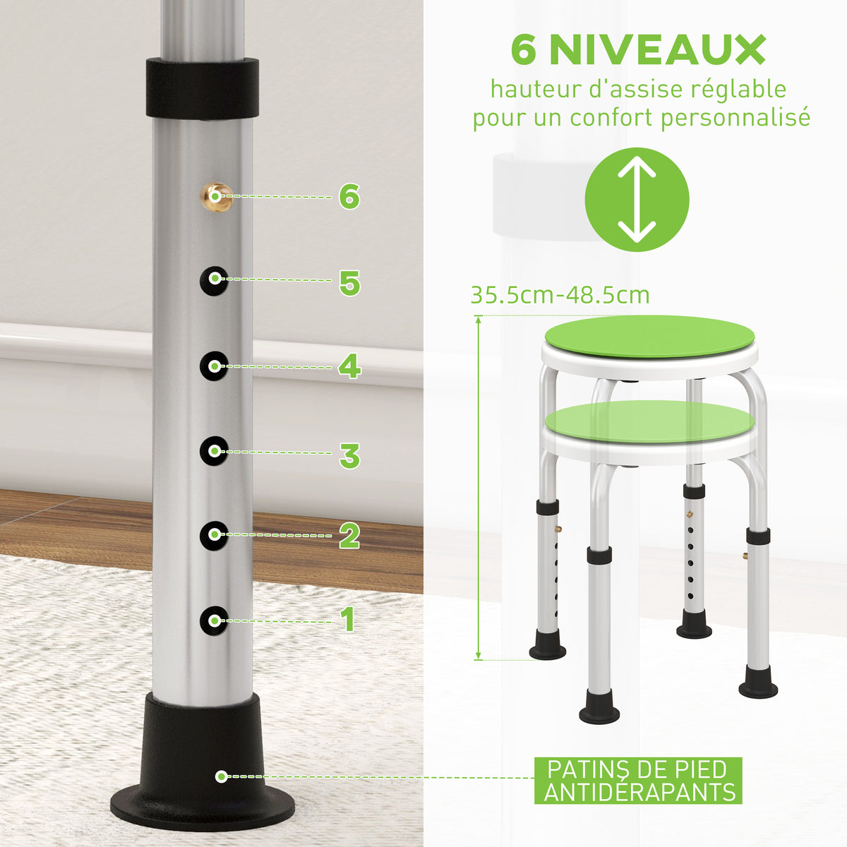 Tabouret de douche siège de douche antidérapant tabouret de bain hauteur réglable pivotant à 360° en aluminium-3