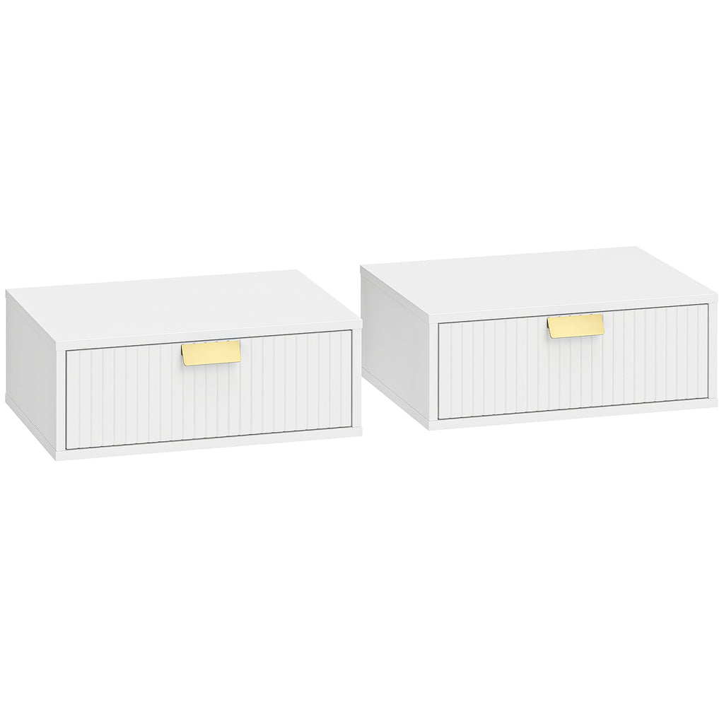 Lot de 2 tables de chevet murales, tables de nuit suspendues avec tiroir ondulé, 40 x 30 x 15 cm, blanc-0