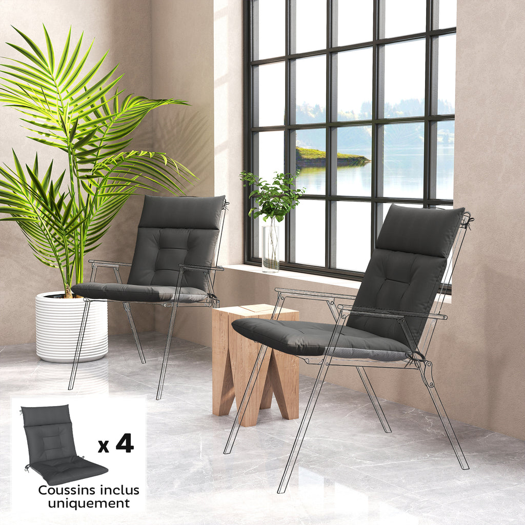 Lot de 4 coussins pour chaises de terrasse, résistants à l'eau, antidérapants, avec liens, 112x53cm, Gris Foncé-9