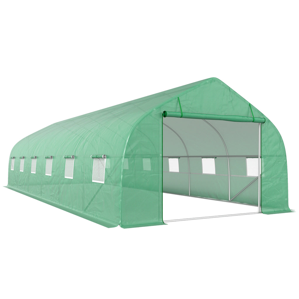 Serre de jardin tunnel grande taille avec bâche PE cadre en acier porte enroulable et 12 fenêtres 8 x 3 x 2 m vert-0