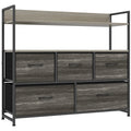 Commode 5 Tiroirs en Tissu Pliables, Meuble de Rangement avec Étagères Ouvertes, Plateau Supérieur, Gris-0