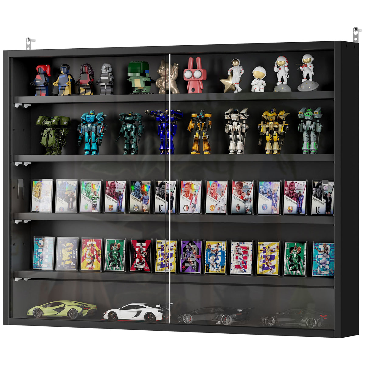 Vitrine murale pour objets de collection 5 étagère réglables en hauteur et 2 portes coulissantes 80 x 9,5 x 60 cm noir-0