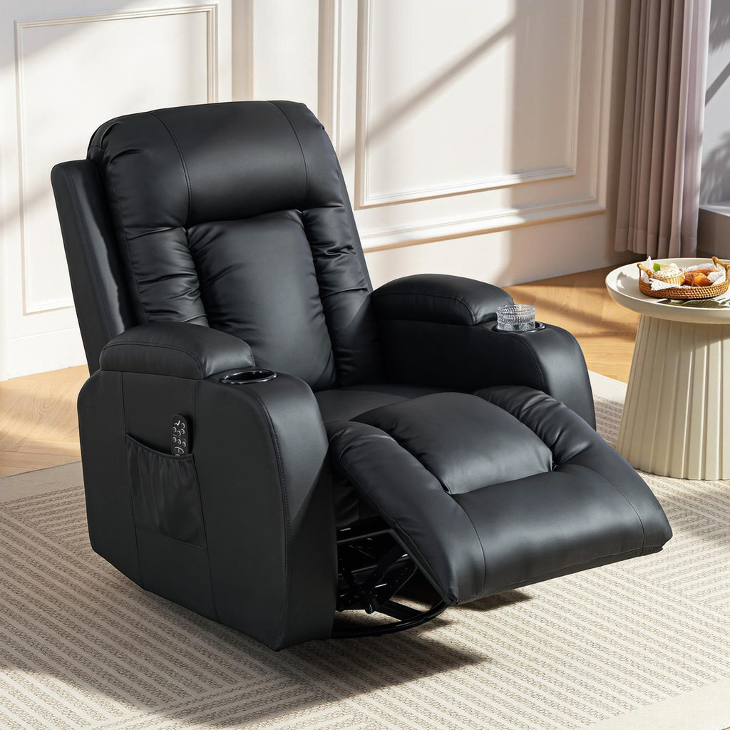 Fauteuil inclinable de massage et chauffage, fauteuil de relaxation, dossier réglable, pivotant 360°, 82x99x103cm, noir-7