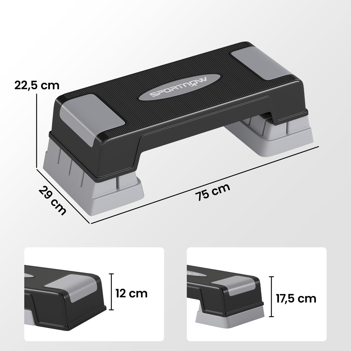 Stepper Fitness Aérobic 3 Niveaux, Hauteur Réglable 12/17,5/22,5 cm, Surface Antidérapante, Charge 250 kg, Gris-2
