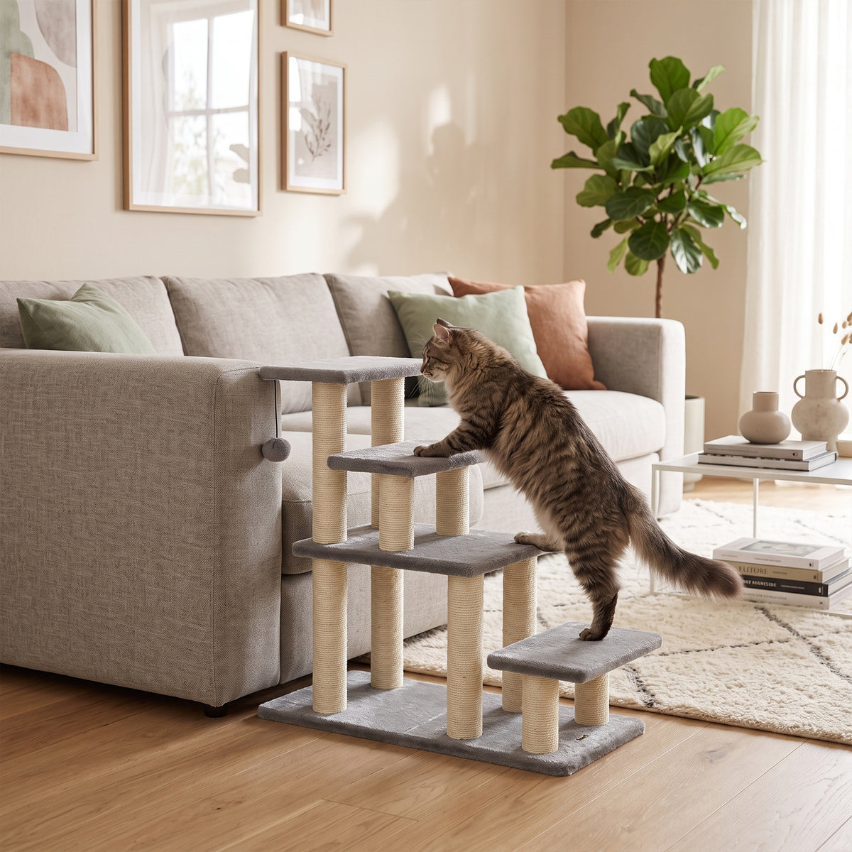Escalier pour animaux domestiques réglable 3/4 marches échelle pour chat chien griffoirs sisal 70 x 32 x 68 cm gris-9