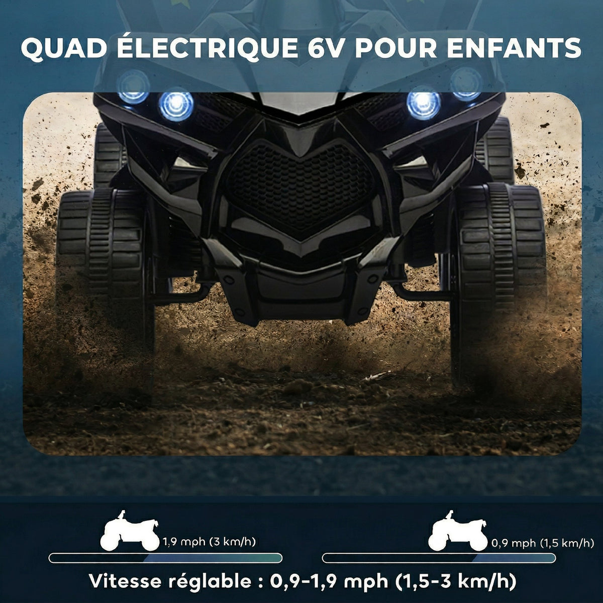 Quad Électrique Enfant 6V, Voiture Électrique Enfants ATV, Musique et Phares LED, 18-56 Mois, 70x42x45cm, Noir-3