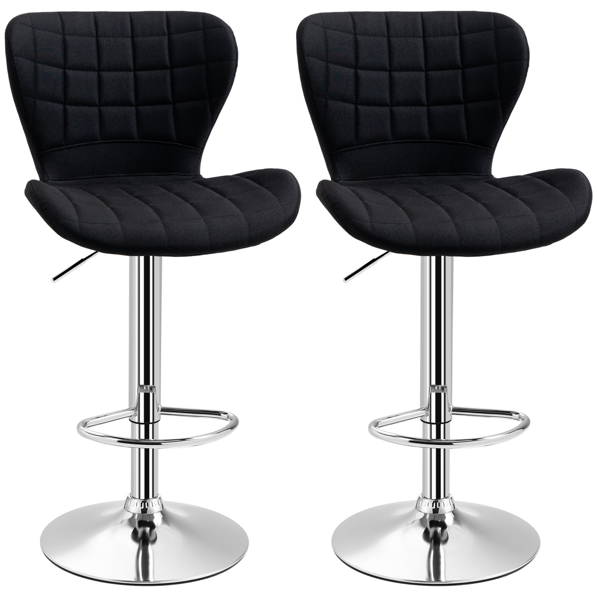 Lot de 2 Tabourets de Bar Design Contemporain Hauteur d'assise réglable 59-81 cm pivotant 360° Lin Noir-0