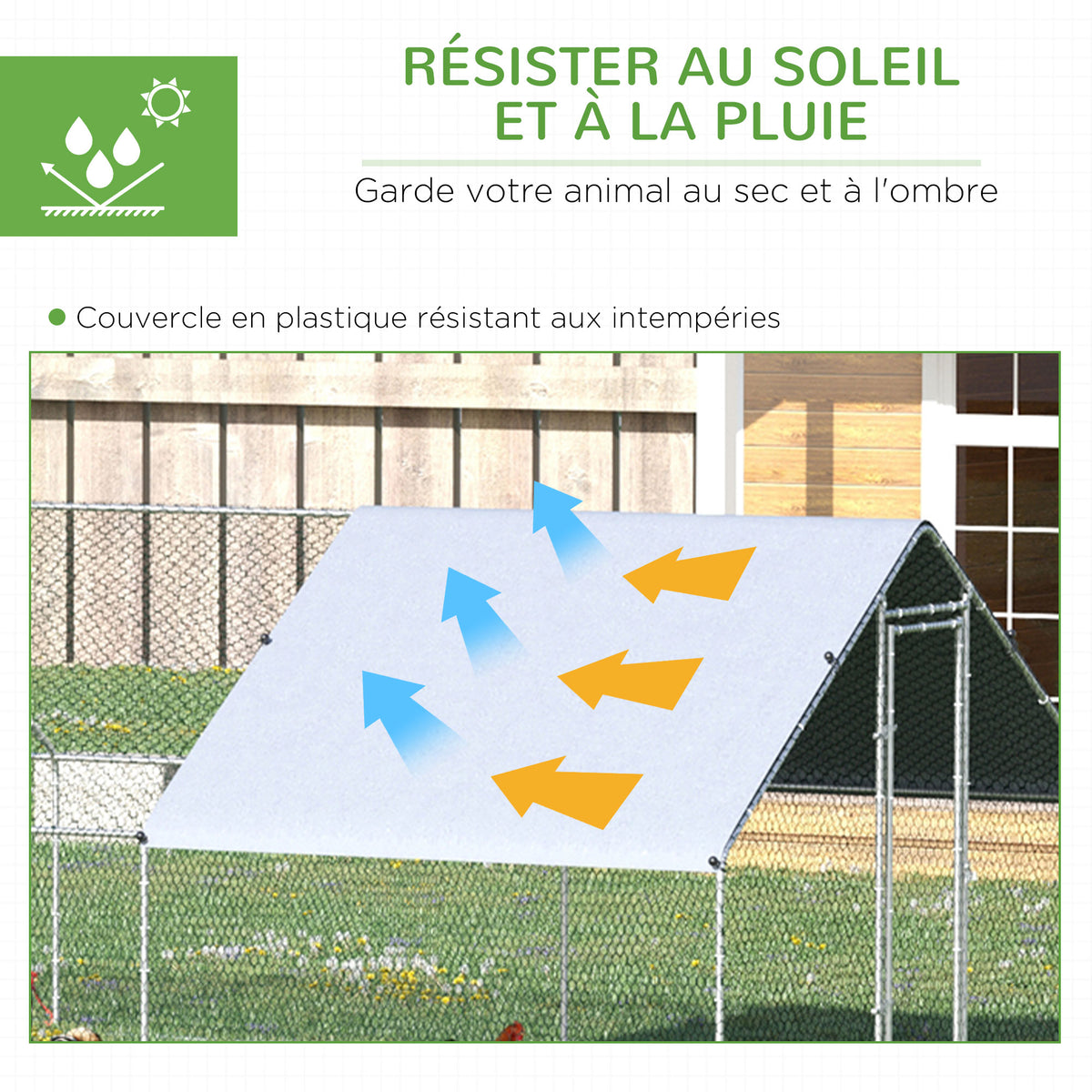 Enclos poulailler chenil volière extérieur 24 m² - Parc grillagé dim. 3L x 8l x 2H m - Espace Couvert - Acier galvanisé-3