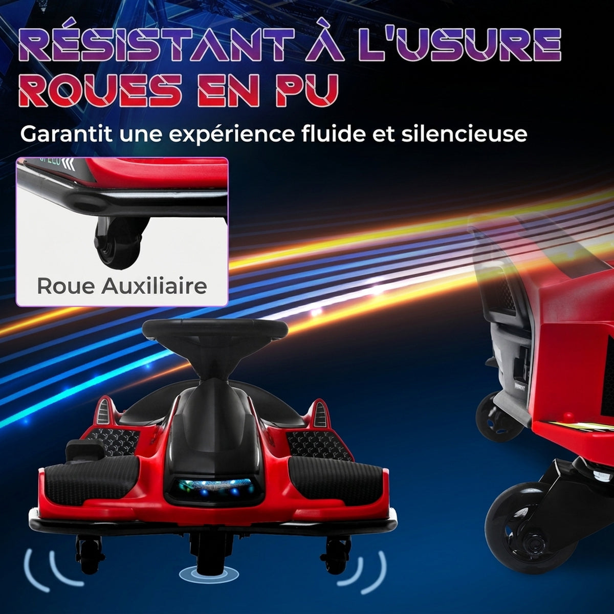 Kart électrique pour enfant 12V, karting enfant, vitesse réglable 3-8 km/h, mode de dérive, 90 x 53 x 99 cm, rouge-5