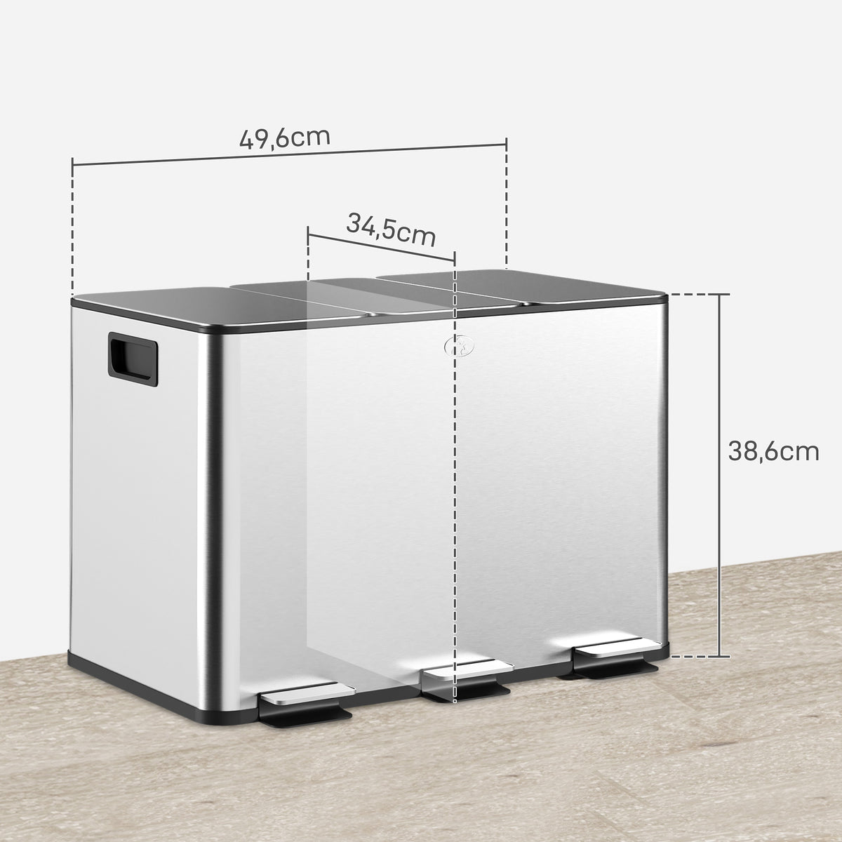 Poubelle de cuisine, poubelle tri sélectif, 3 compartiments de 10L, seaux intérieurs amovibles, 49,6x34,5x38,6cm, argent-2