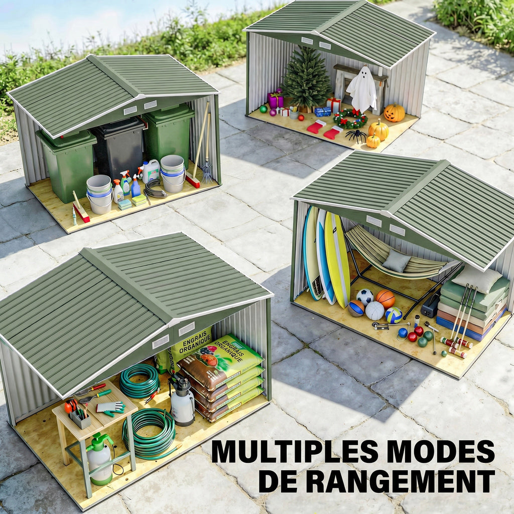 Abri de jardin 5,4 m² 2,77 x 1,95 x 1,92 m kit de fondation porte coulissante ventilations acier galvanisé, vert clair-6
