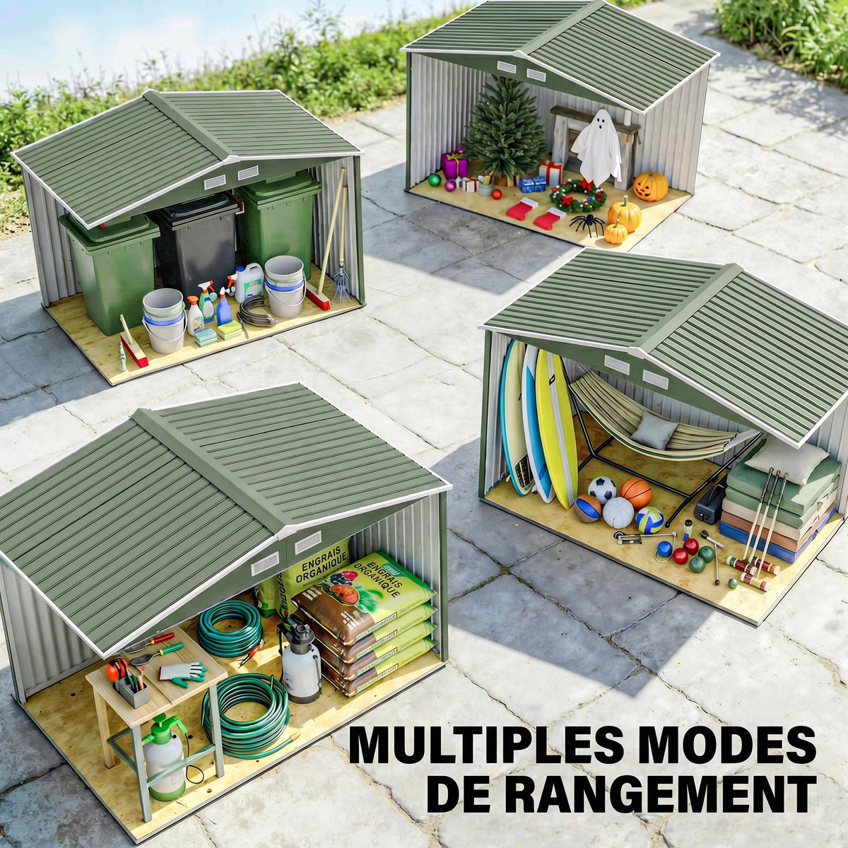 Abri de jardin 5,4 m² 2,77 x 1,95 x 1,92 m kit de fondation porte coulissante ventilations acier galvanisé, vert clair-6