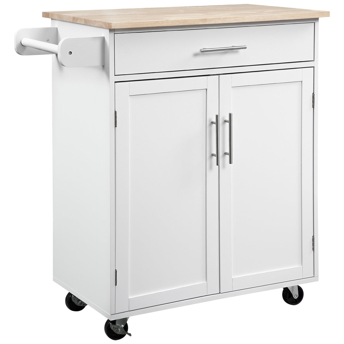 Desserte de cuisine sur roulettes chariot de service Ilot de cuisine avec tiroir de placard et porte-torchons - blanc-0