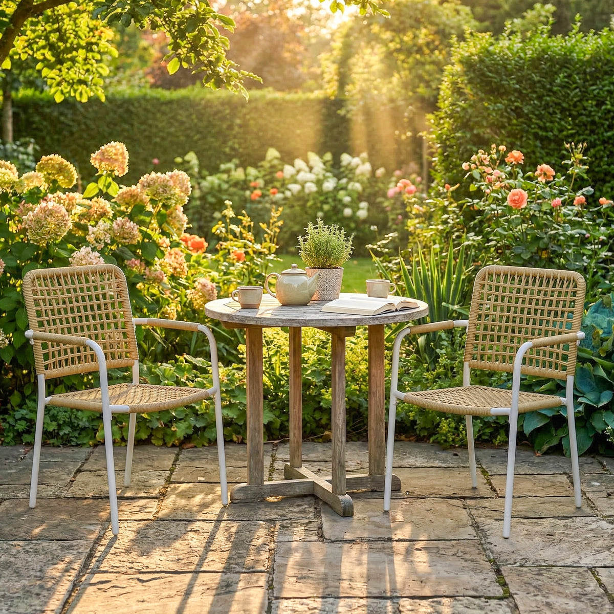 Lot de 2 Chaises de Jardin Empilables en Résine Tressée avec Accoudoirs et Dossier, 55x57x82cm, Jaune-8