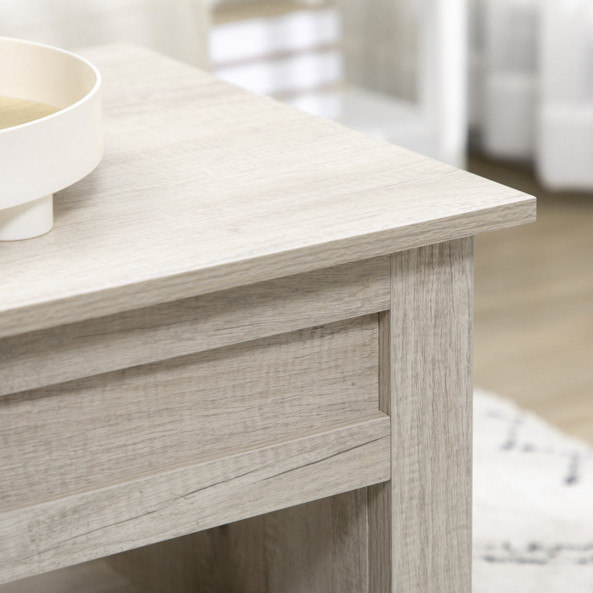 Table basse plateau relevable, table de salon avec étagères et compartiment caché,105 x 50 x 49-62,5 cm pour salon, chambre, aspect chêne clair-8