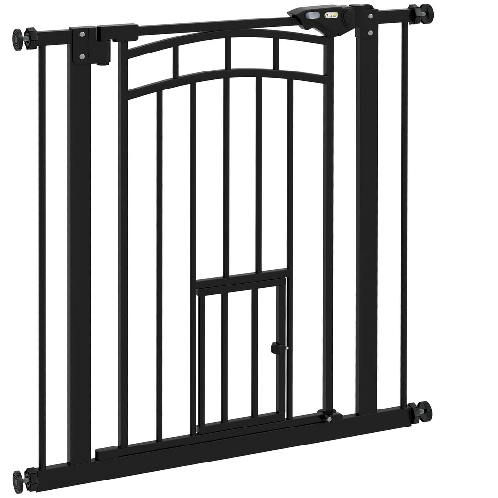 Barrière de sécurité animaux chien porte fermeture automatique sans perçage de 74 à 80 cm acier noir-0