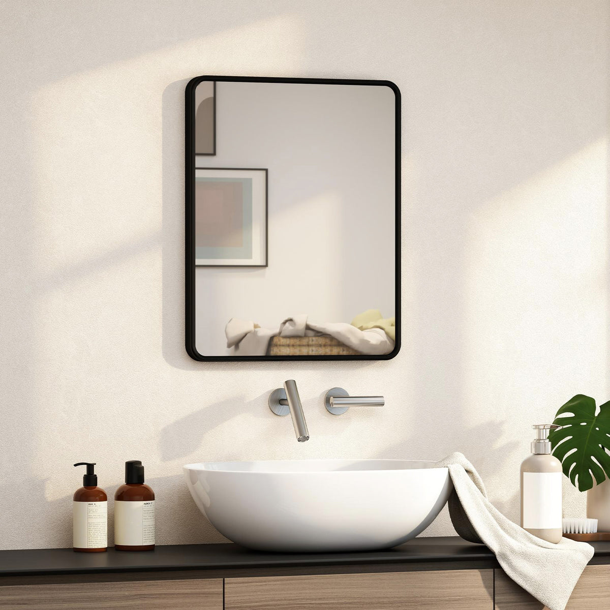 Miroir mural rectangulaire 50 x 40 cm, miroir décoratif moderne avec cadre en métal pour salon, entrée, couloir, noir-1