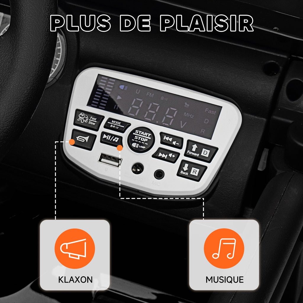 Voiture électrique enfants UTV avec télécommande 2,4G, 2 moteurs 12 V, musique, klaxon, lumières LED, 100x63x65cm, noir-7