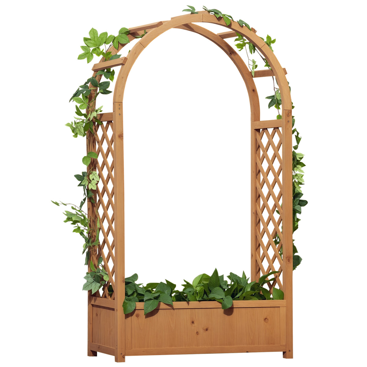 Jardinière rectangulaire sur pied avec treillis et arche - 83 x 36 x 152 cm - fond à lattes - bois sapin pré-huilé-0