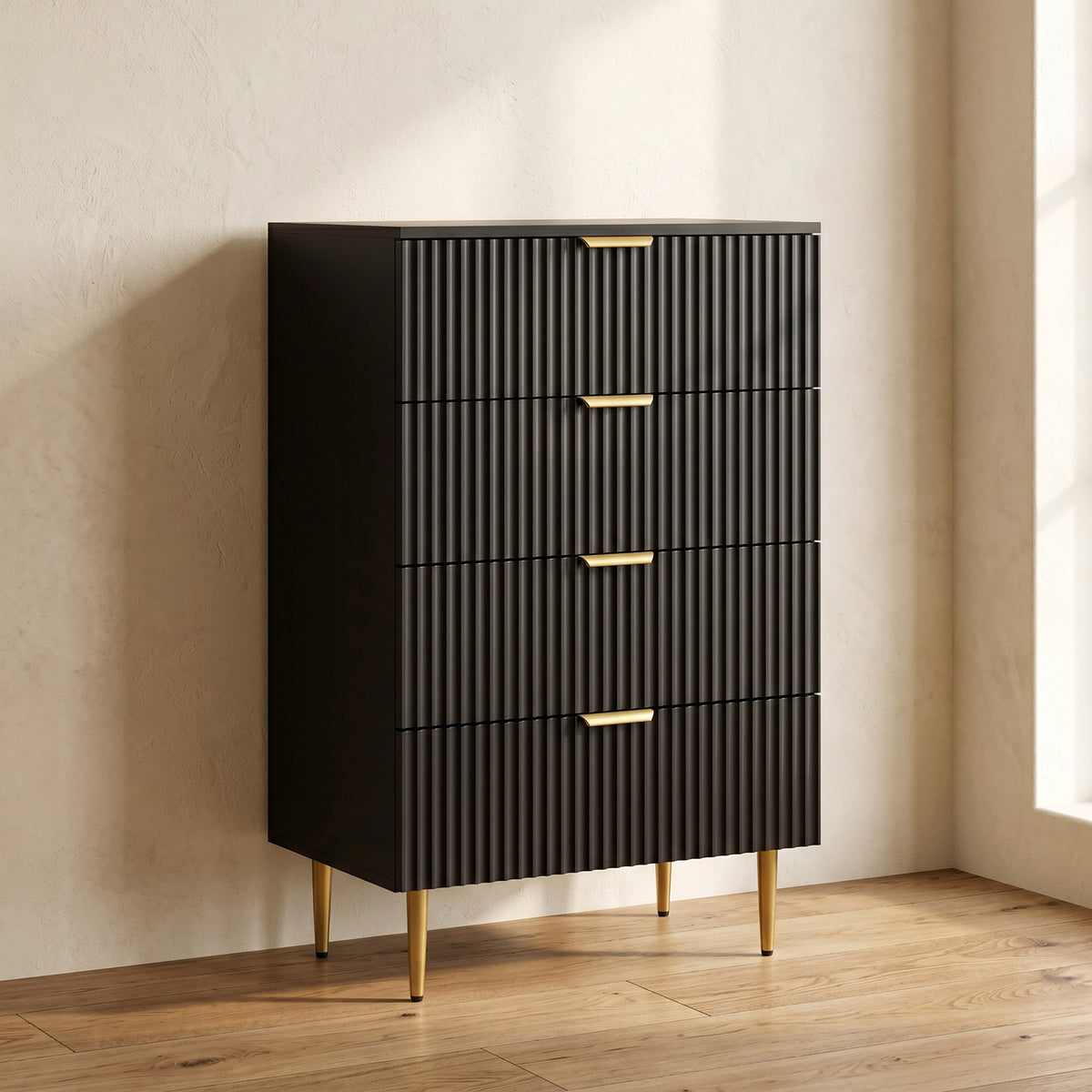 Commode 4 tiroirs commode chambre meuble de rangement moderne avec poignées et pieds dorés, dim. 60 x 40 x 96 cm, noir-1
