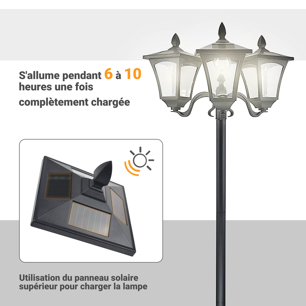 Lampadaire de jardin extérieur à LED solaire avec capteurs 3 abat-jours - H.182.5 cm - IP44-5