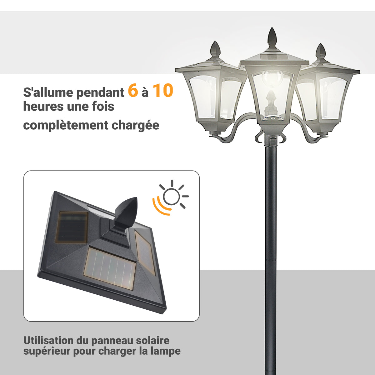 Lampadaire de jardin extérieur à LED solaire avec capteurs 3 abat-jours - H.182.5 cm - IP44-5