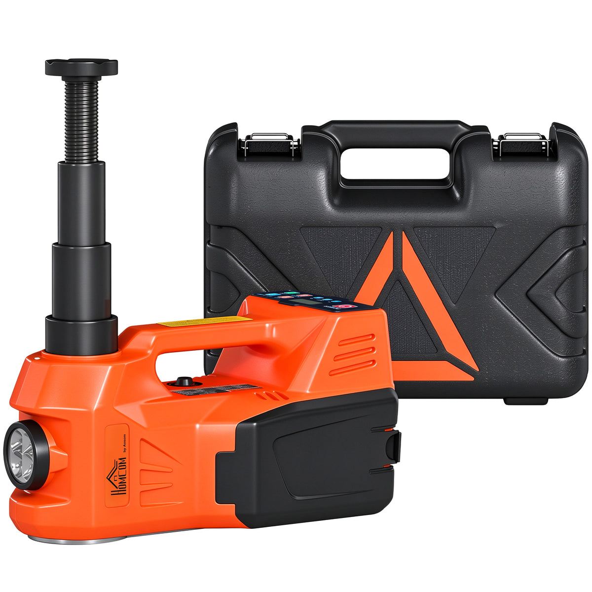 Cric Hydraulique Électrique 5T, 12V, 143-450 mm, Lumière LED, Pompe Gonflable, Allume-Cigare, 34,3x25,5x17,3cm, Orange-0