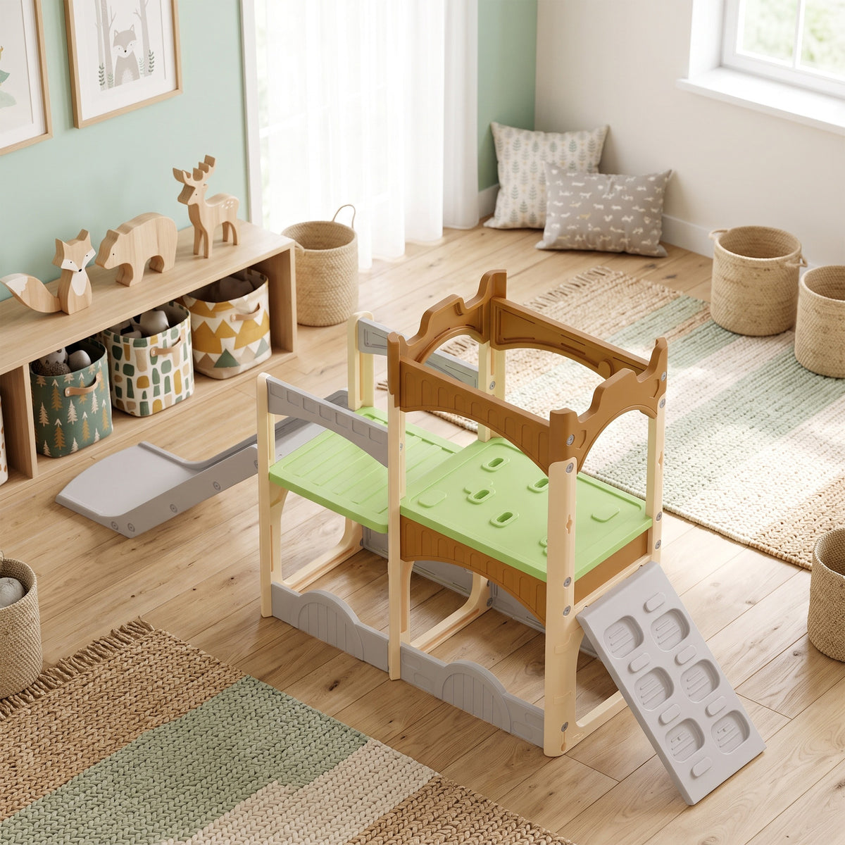 Toboggan pour Enfant 5 en 1 avec Mur d'Escalade, Espace de Rangement et Doubles Plateformes, 3 à 6 Ans, Multicolore-8