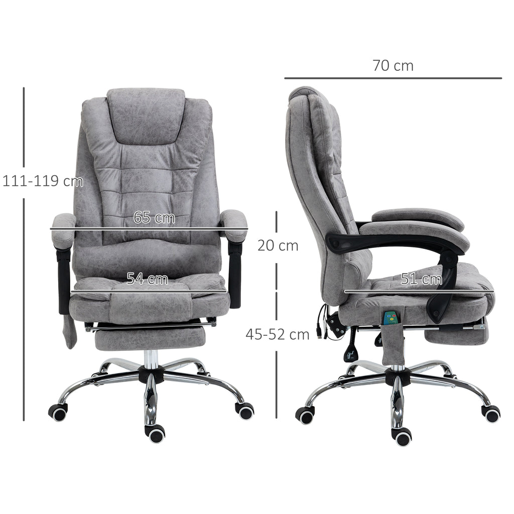 Fauteuil de bureau direction massant chauffant hauteur réglable dossier inclinable toile de microfibre gris-2
