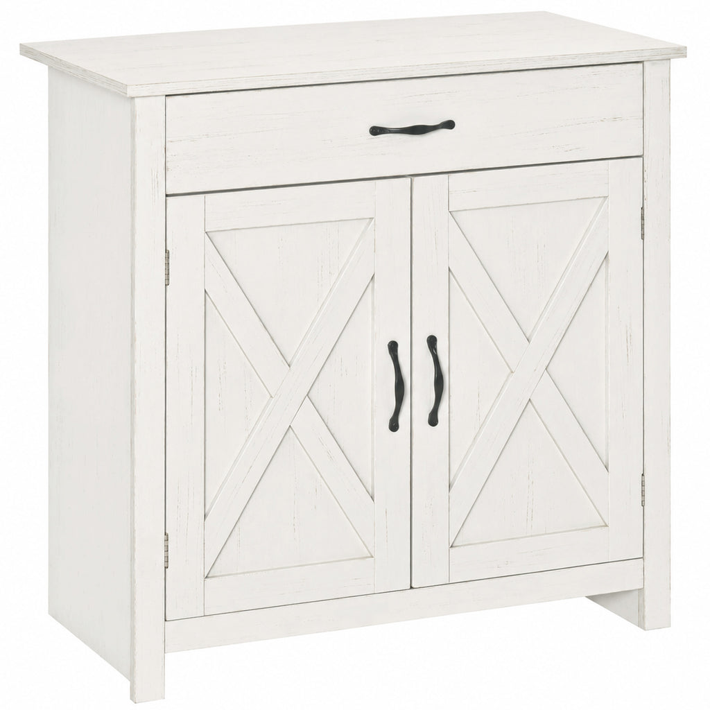 Buffet salon, meuble de rangement avec tiroir, 2 portes de grange et étagère réglable, 80 x 39,7 x 80 cm, blanc-0