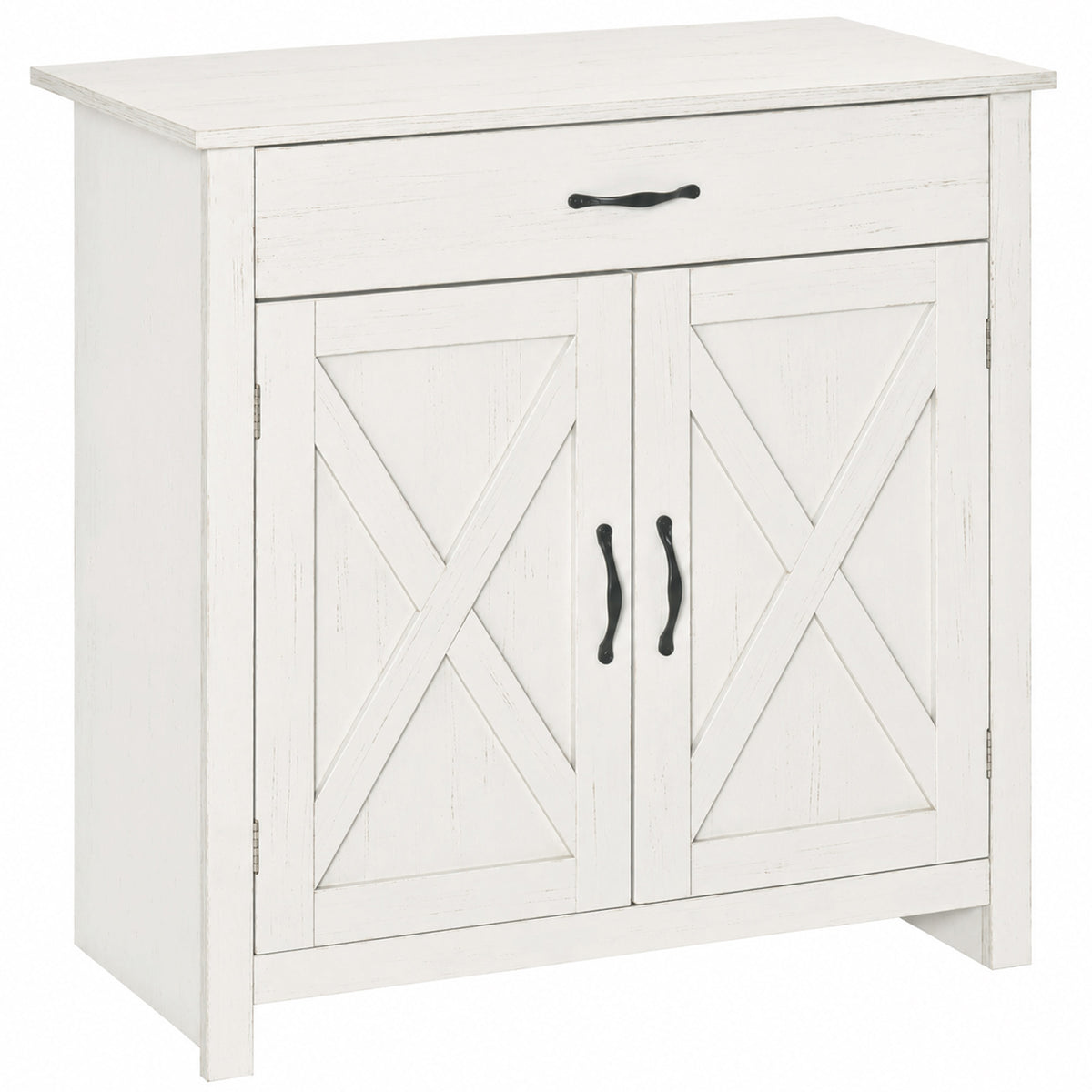 Buffet salon, meuble de rangement avec tiroir, 2 portes de grange et étagère réglable, 80 x 39,7 x 80 cm, blanc-0