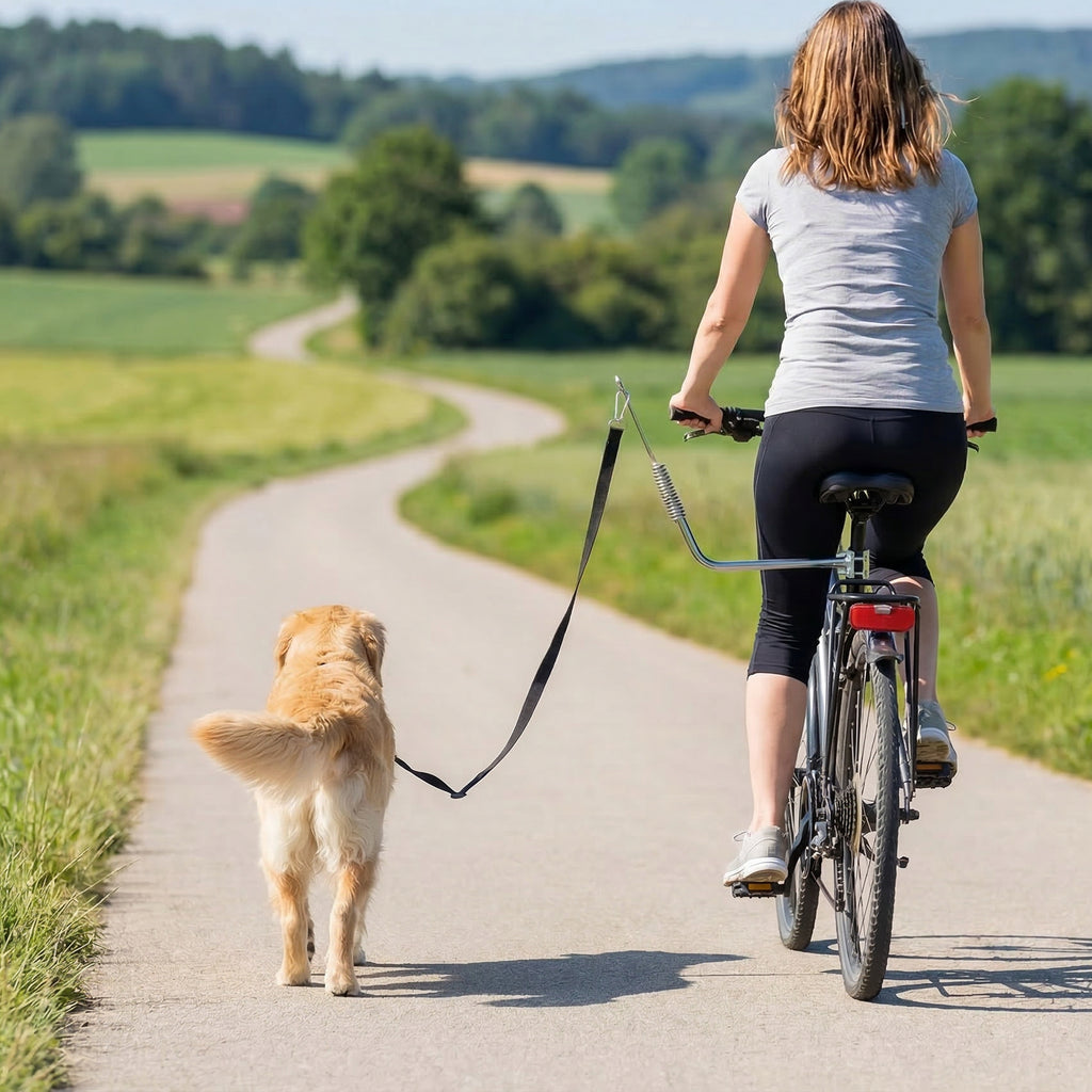 Laisse de Vélo pour Chien 180 cm en Inox , Fixation Rapide, Ressort Amortisseur, Sangle Ajustable, Argent-1