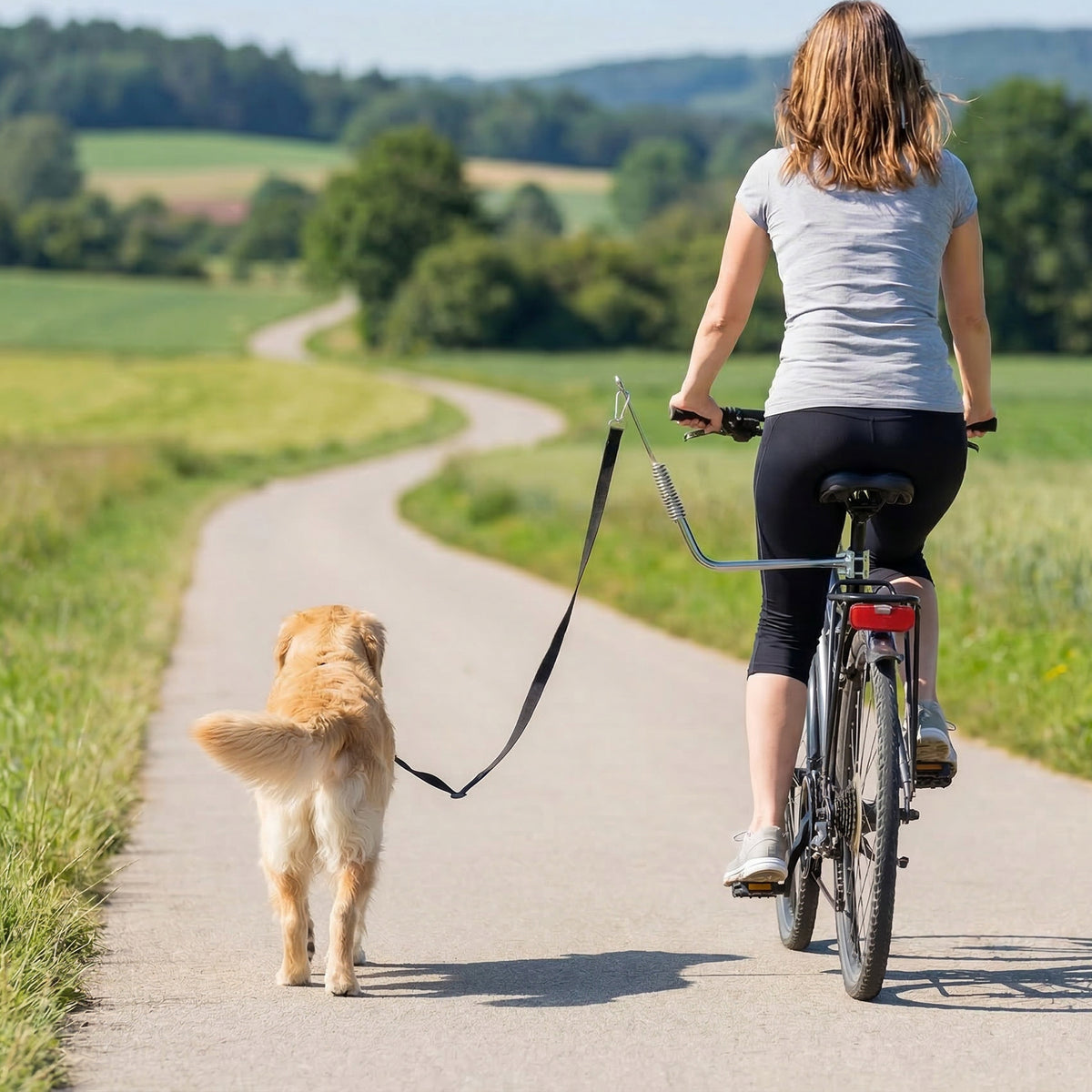 Laisse de Vélo pour Chien 180 cm en Inox , Fixation Rapide, Ressort Amortisseur, Sangle Ajustable, Argent-1