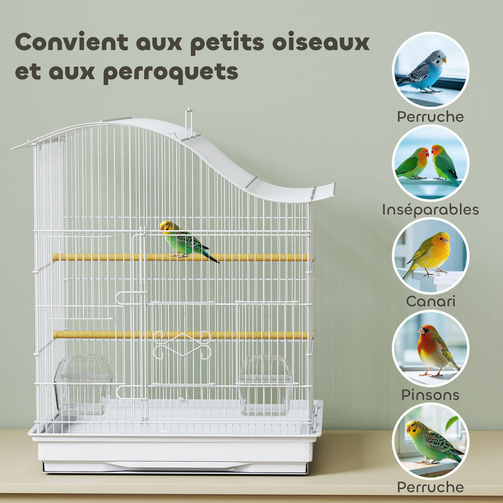 Cage à oiseau volière avec 4 portes, 2 perchoirs, plateau coulissant, pour inséparables perruches 4,7,5x36x54,5cm, blanc-6
