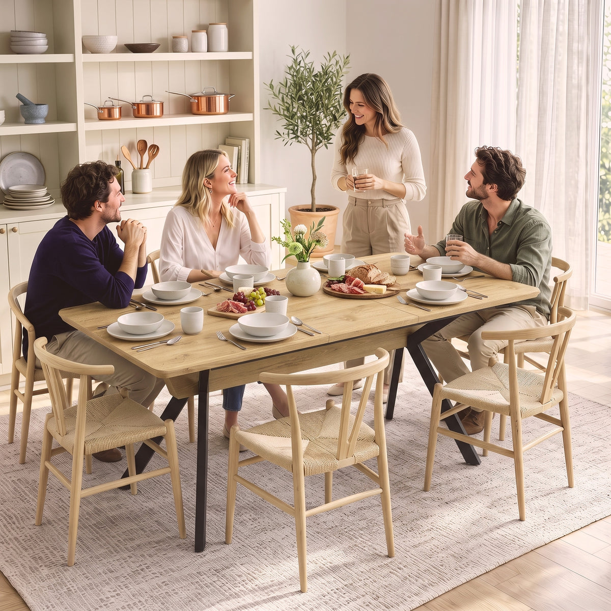 Table à Manger Extensible pour 4 à 6 Personnes, 130-170 cm, Table de Cuisine Rectangulaire, Bords Arrondis, Chêne-9