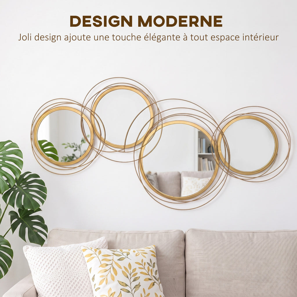 Ensemble de 4 miroirs ronds en métal dorés 107 x 56 cm-3