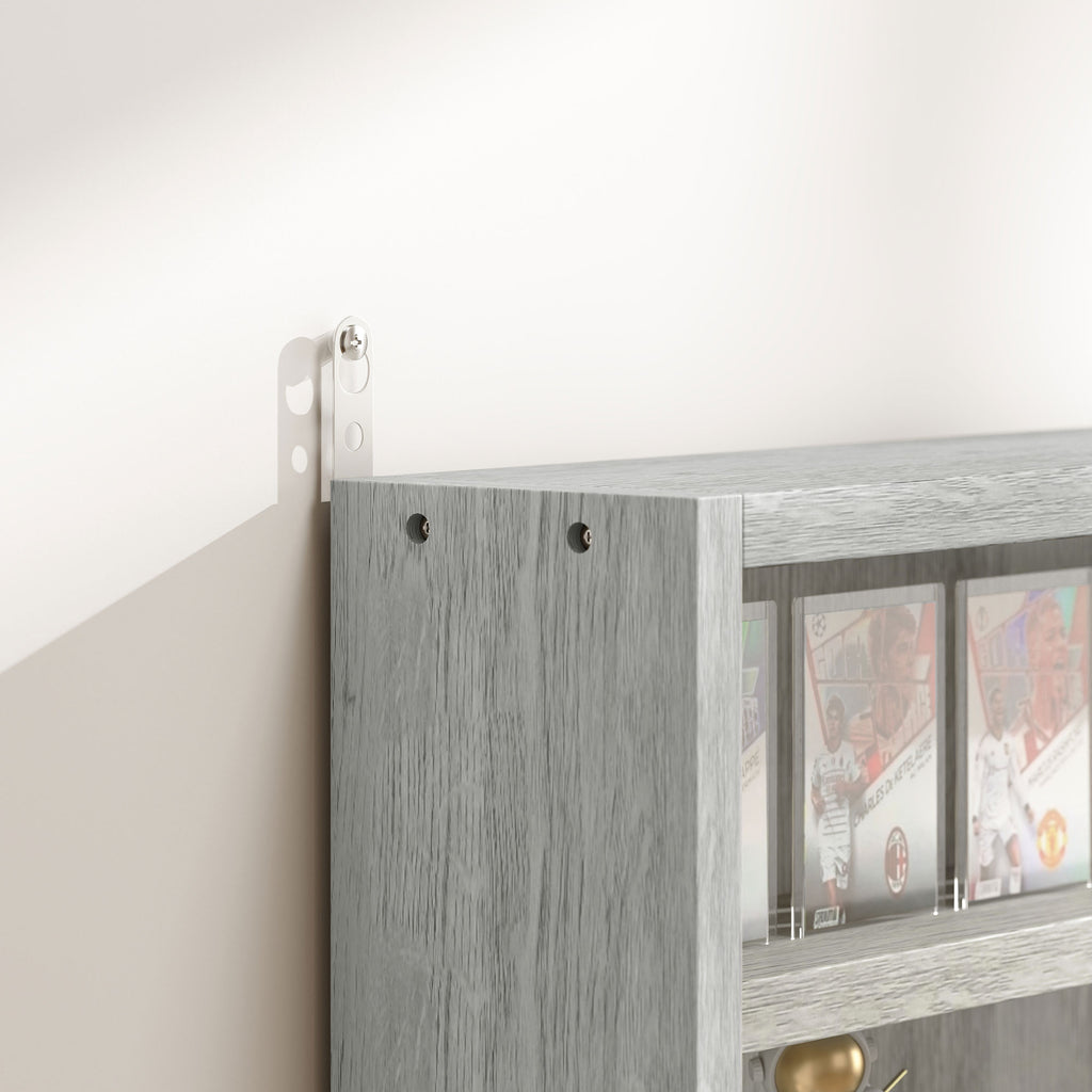 Vitrine murale pour objets de collection 4 étagère réglables en hauteur et 2 portes coulissantes 80 x 9,5 x 60 cm gris-8