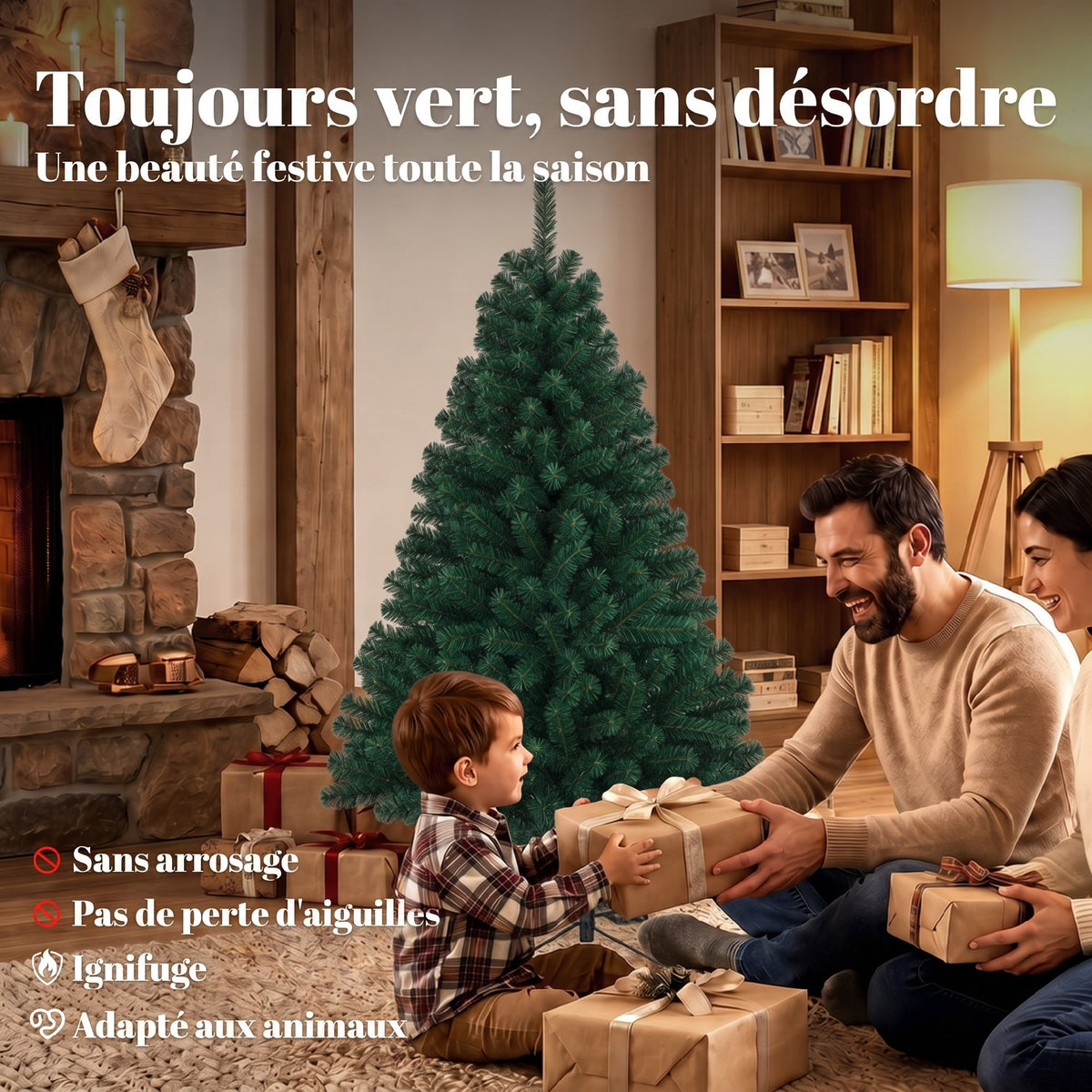 Sapin de Noël Artificiel 150 cm, Arbre de Noël avec 420 Pointes de Branches Articulées, Support Pliable en Acier, Vert-3