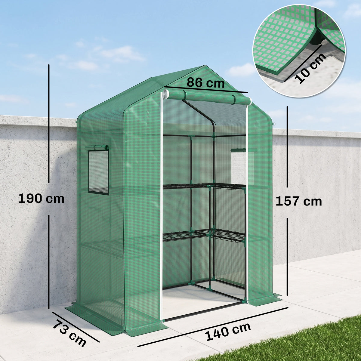 Serre de jardin avec 1 porte, 2 fenetres et 2 étagères en forme de U pour Légumes Plantes Fleurs Bâche PE 140x73x190 cm-2
