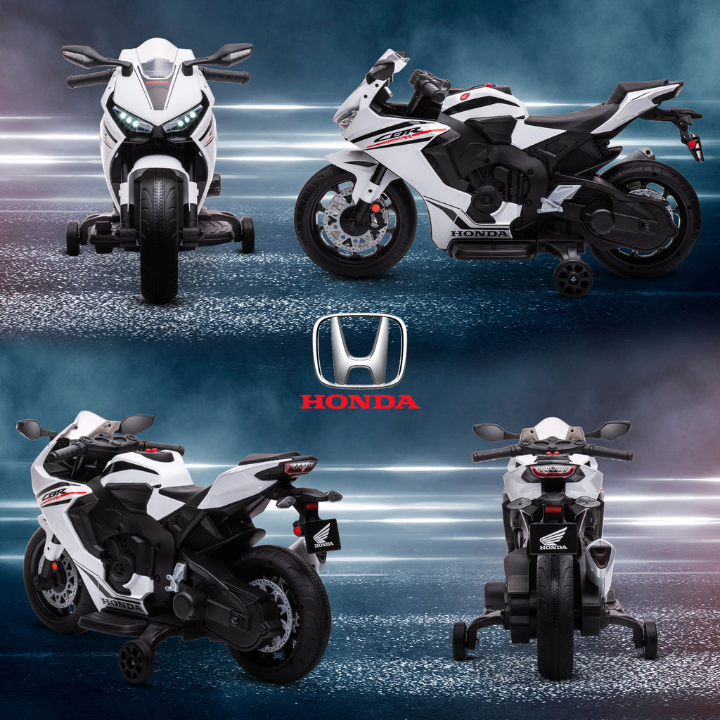 Moto Électrique Enfants sous Licence HONDA 6 V, 3 Km/h, Musique & Lumière, 2 Roues d'Entraînement, Blanc-8