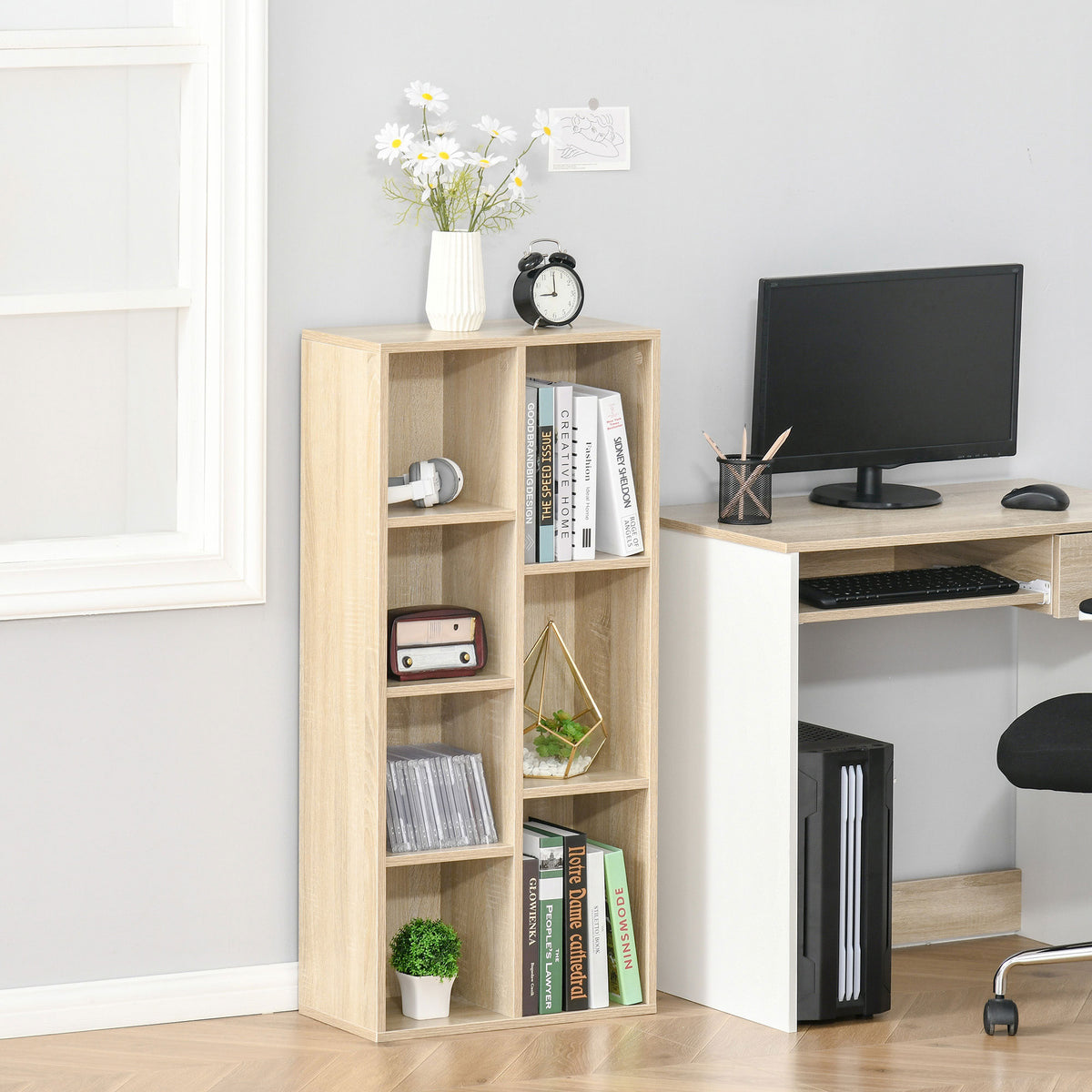 Meuble de rangement Bibliothèque étagère 7 cubes pour intérieur, salon, chambre - 50l x 24P x 106H cm, bois naturel-1