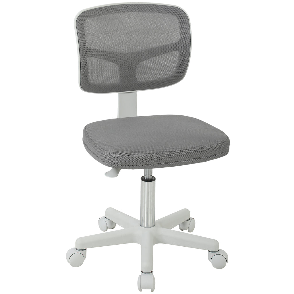 Chaise de Bureau Ergonomique Sans Accoudoirs, Fauteuil de Bureau Pivotant, Dossier Courbé en Maille et Roulettes, Gris-0