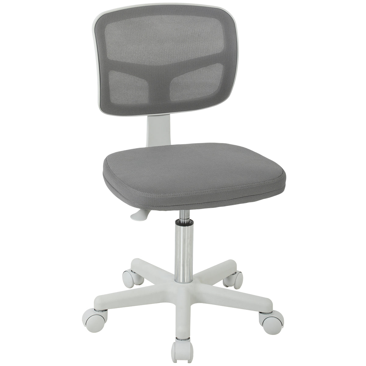 Chaise de Bureau Ergonomique Sans Accoudoirs, Fauteuil de Bureau Pivotant, Dossier Courbé en Maille et Roulettes, Gris-0
