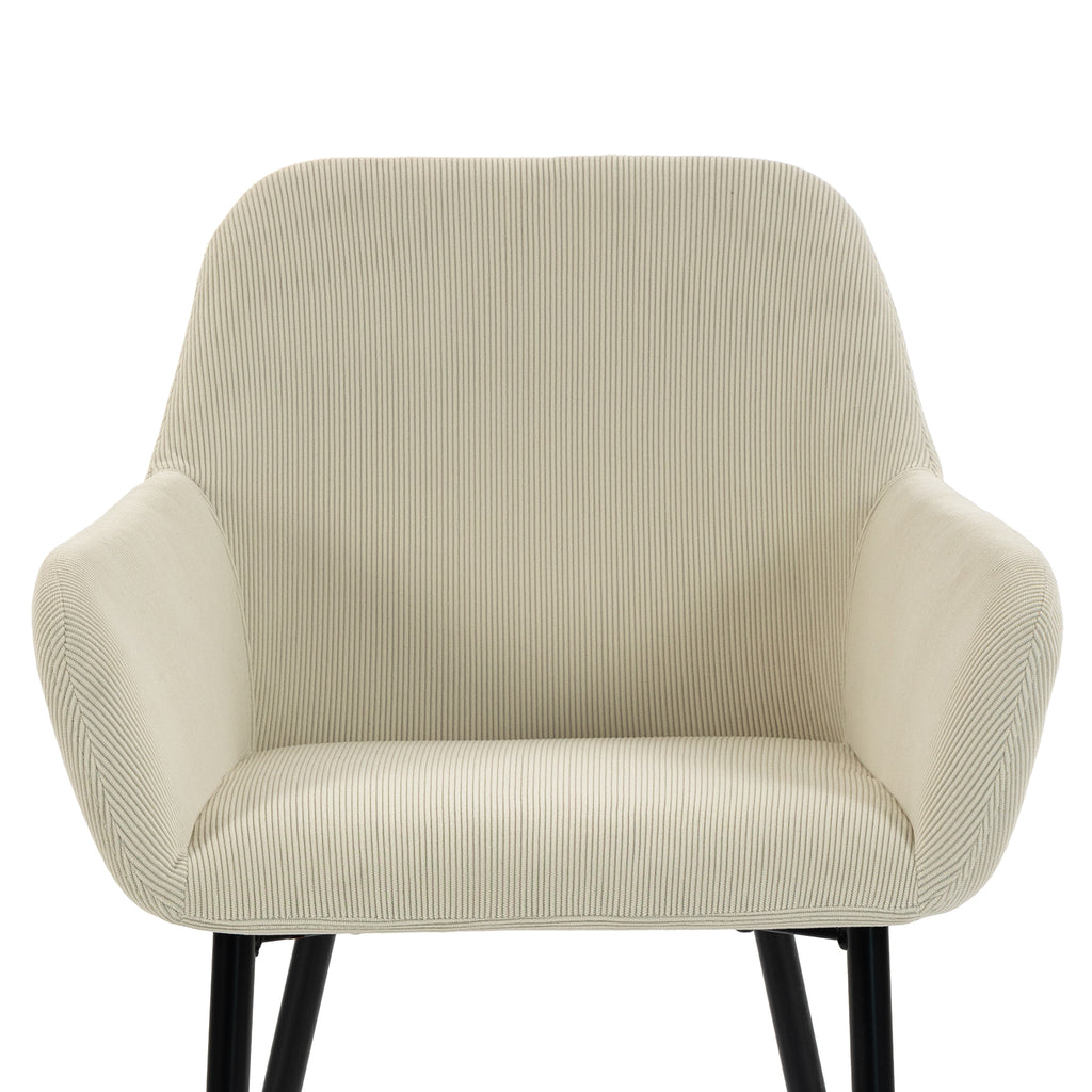 Lot de 2 chaises de salle à manger, chaises de cuisine rembourrées en velours côtelé avec accoudoirs et dossier, crème-8