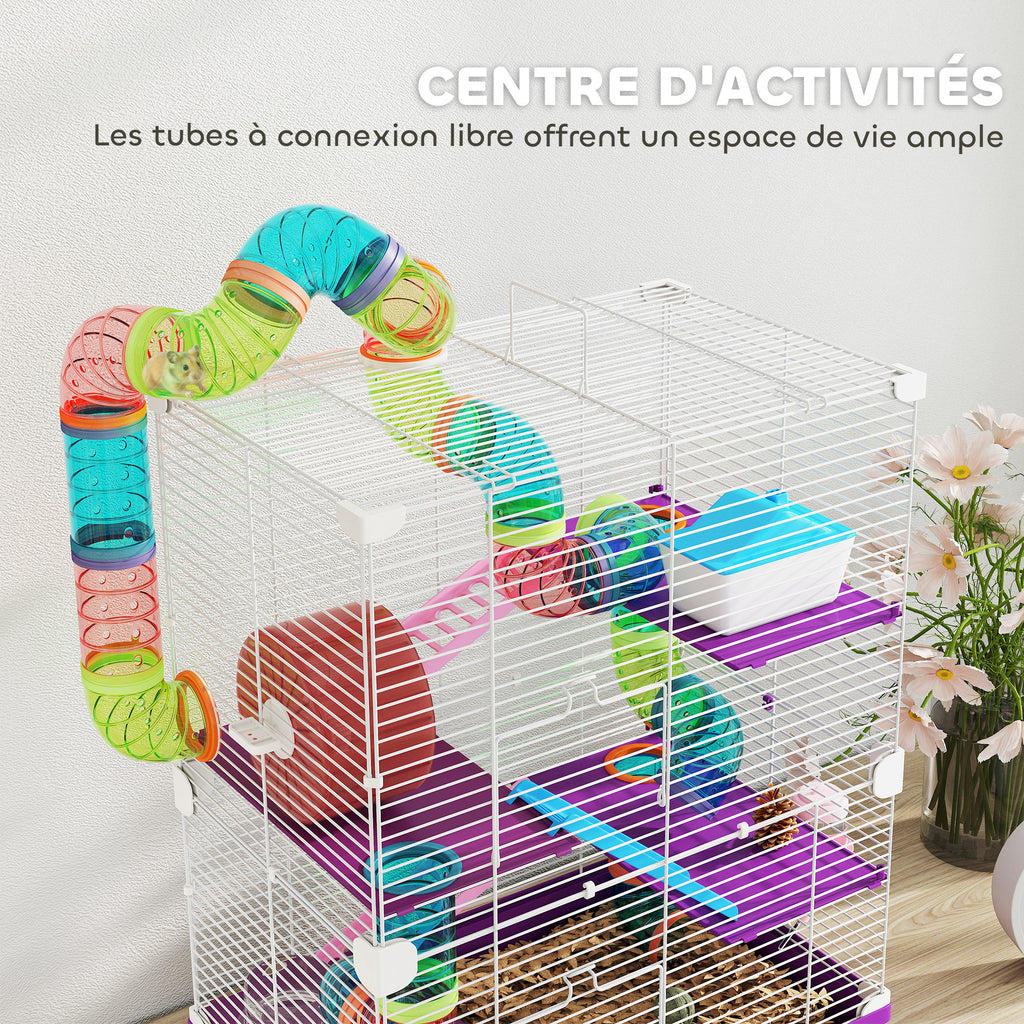 Cage pour hamster rongeur 4 étages avec tunnels mangeoire roue maison échelles 46 x 30 x 58 cm violet-3