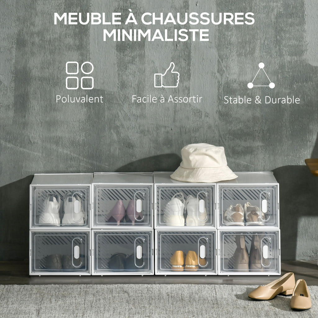 Lot de 8 boites cubes rangement à chaussures modulable avec portes transparentes - 25 x 35 x 19 cm-3