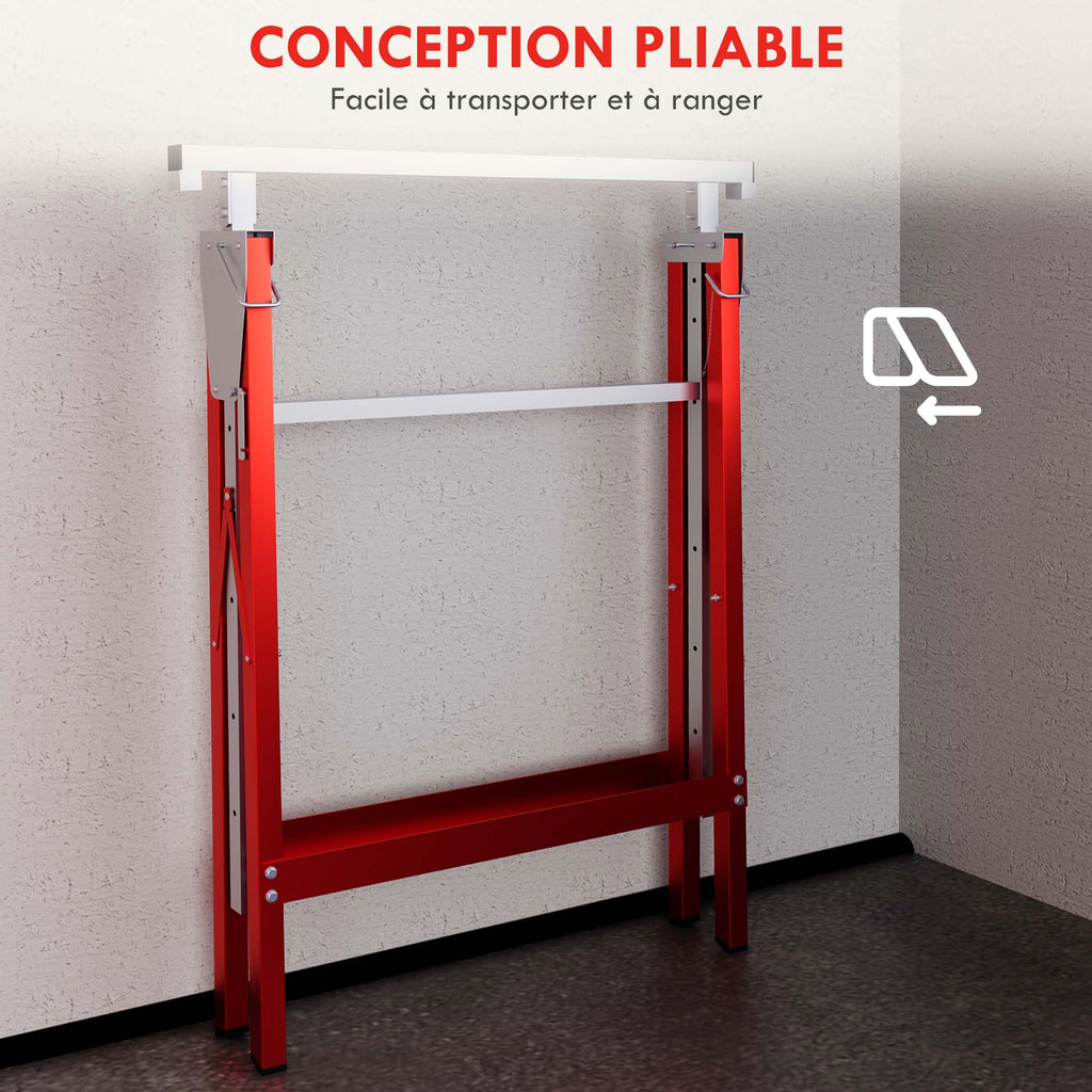 Lot de 2 tréteaux pliables télescopiques hauteur réglable 80-130 cm rouge-5