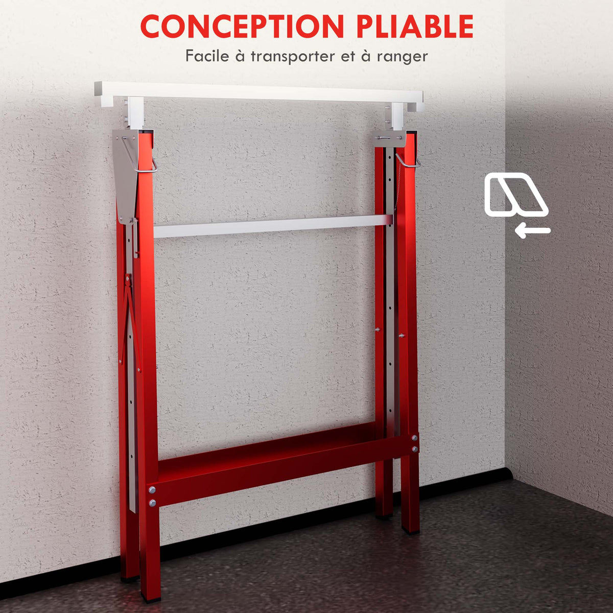 Lot de 2 tréteaux pliables télescopiques hauteur réglable 80-130 cm rouge-5