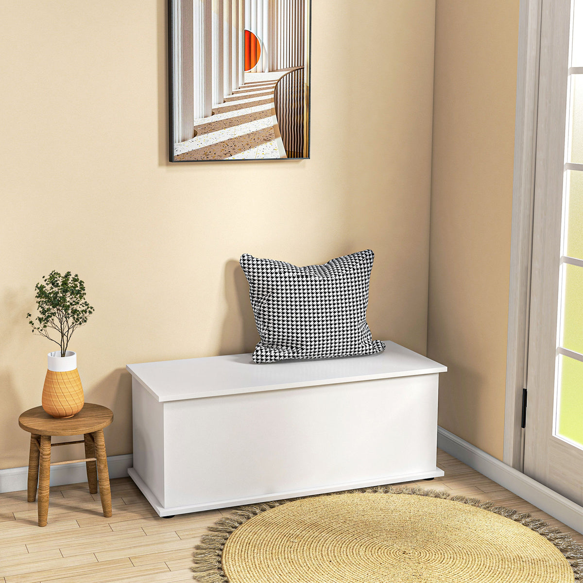 Coffre de rangement, banc de rangement avec couvercle rabattable et charnières de sécurité, banc chaussures, meuble d'entrée, couloir, chambre, salon, 100 x 40 x 40 cm, blanc-7